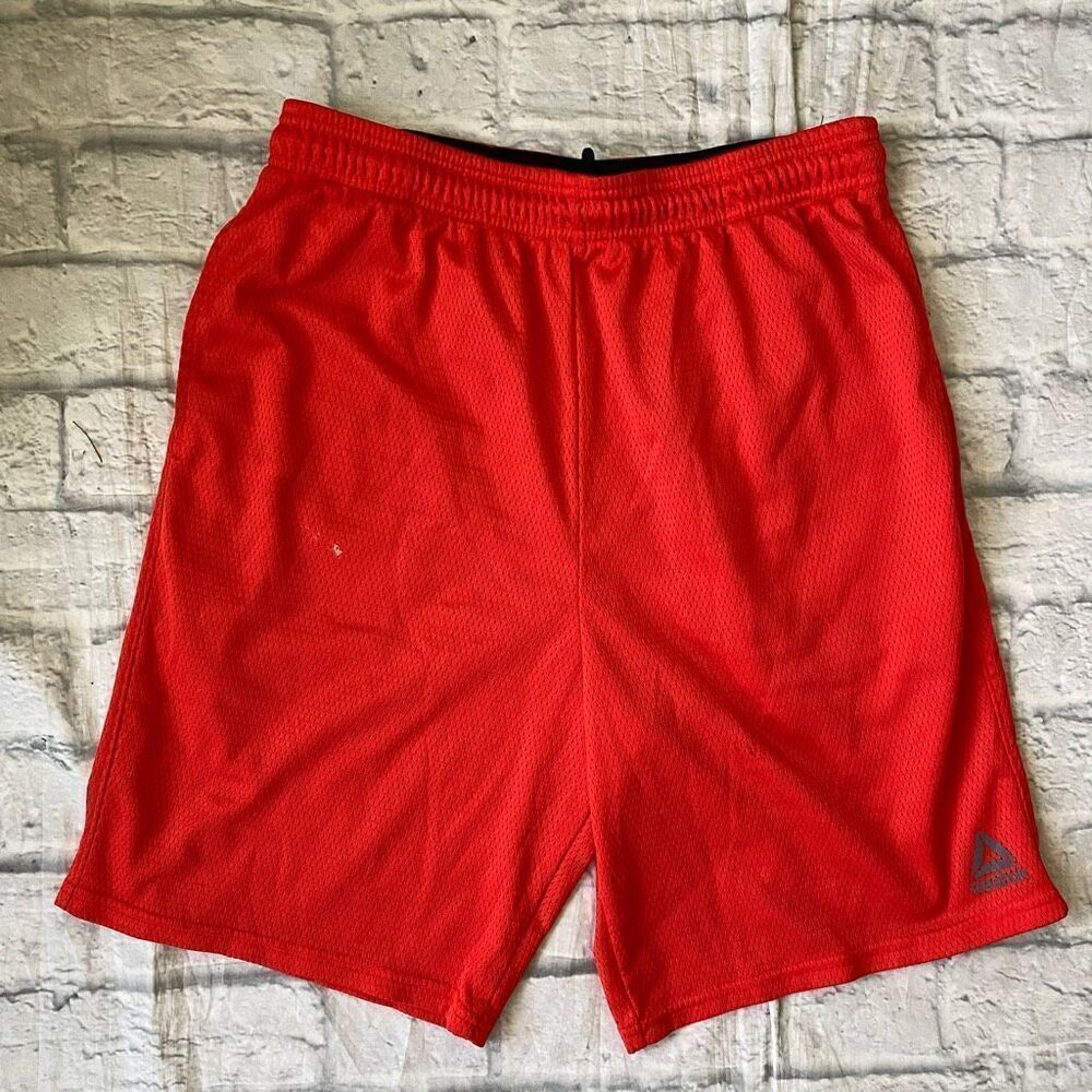 Reebok men M pull on athletic shorts w/elastic drawstring waist orange